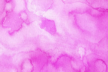 Hand painted abstract Watercolor Wet trendy neon pink Background with stains. Watercolor wash.