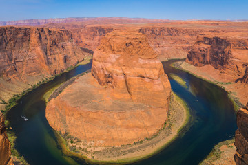Horseshoe bend near the Grand Canyon in the desert, red rock sandstone formations, USA