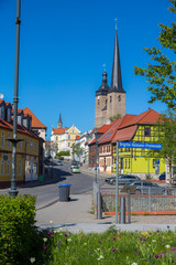 Innenstadt von Burg bei Magdeburg, Jerichower Land, Sachsen-Anhalt, mit bunten Häusern