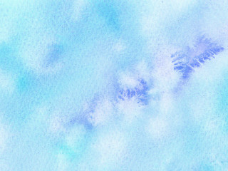 Hand painted abstract Watercolor Wet turquoise Background with stains. Watercolor wash.