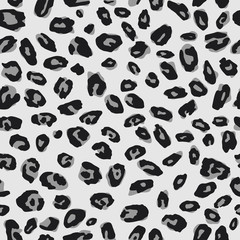 Trendy seamless pattern snow leopard. Black and white animal jaguar skin background. Vector