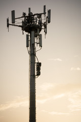 Close Up of Cellphone Tower at Sunset