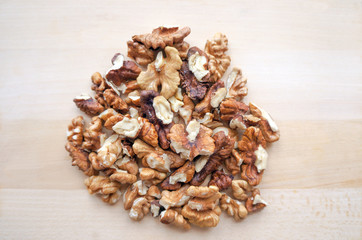 Shelled walnut on a wooden Board