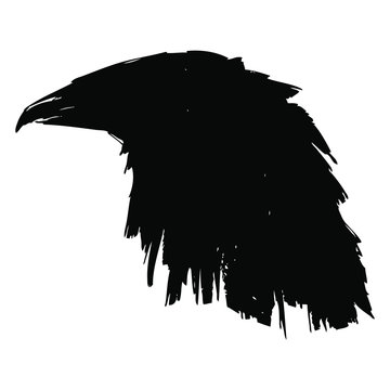 recommend clip art: Silhouette of black raven crow profile head. Tattoo vector illustration.