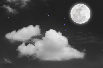 Naklejka na ściany i meble Full moon with starry and clouds background. Romantic night.
