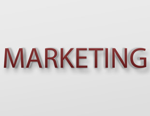 The word Marketing written on white background. Letters in red color. Concept illustration. 3D