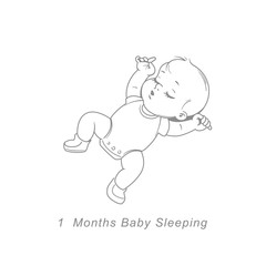 Little newborn baby of 1 month.  Physical, emotional development milestones in first year.  Cute little baby boy or girl  in diaper walking.. First year.. Infographics  with text. Vector illustration.