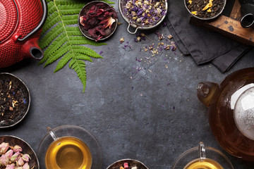 Set of herbal and fruit dry teas