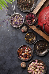 Set of herbal and fruit dry teas