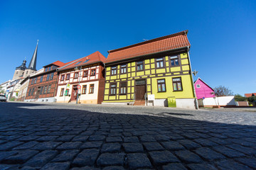 Bunte Häuser in Burg, Jerichower Land, Sachsen-Anhalt, Deutschland, Europa