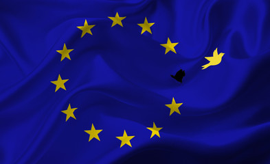 brexit concept. star missing on wavy european flag