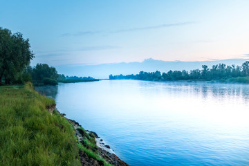Pripyat River. early morning. The main river Polesie. Photo taken in July 2019