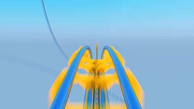 Speed Ride on Roller-Coaster Extremely Fast With Sun Shining Seamless. Looped 3d Animation of Abstract Roller Coaster Attraction Straight Railway. Entertainment Concept. 4k Ultra HD 3840x2160.