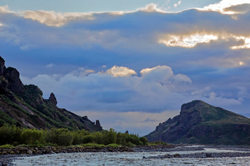 Beautiful cloud mountain landscape in Iceland.