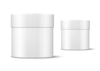 Vector realistic 3d white round paper box isolated on white background.  Mock-up for product package branding.
