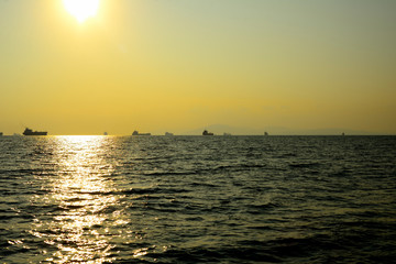 sunset over the rocky coast of the black sea	