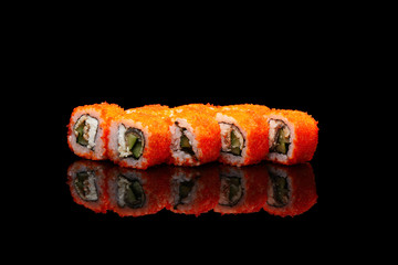 Fish rolls: California, Philadelphia, salmon, fried rolls, masago caviar, sesame seeds
