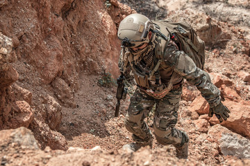 Soldiers of special forces on wars at the desert,Thailand people,Army soldier Patrolled the front...