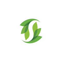 Creative Initial Letter S Icon with Green Leaf Logo Icon Symbol Design Template