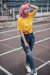 Stylish Asian teenager on stadium