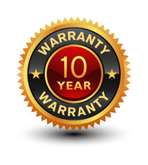 High quality golden red 10 year warranty majestic badge, sign, seal, sign, stamp with isolated on white background.