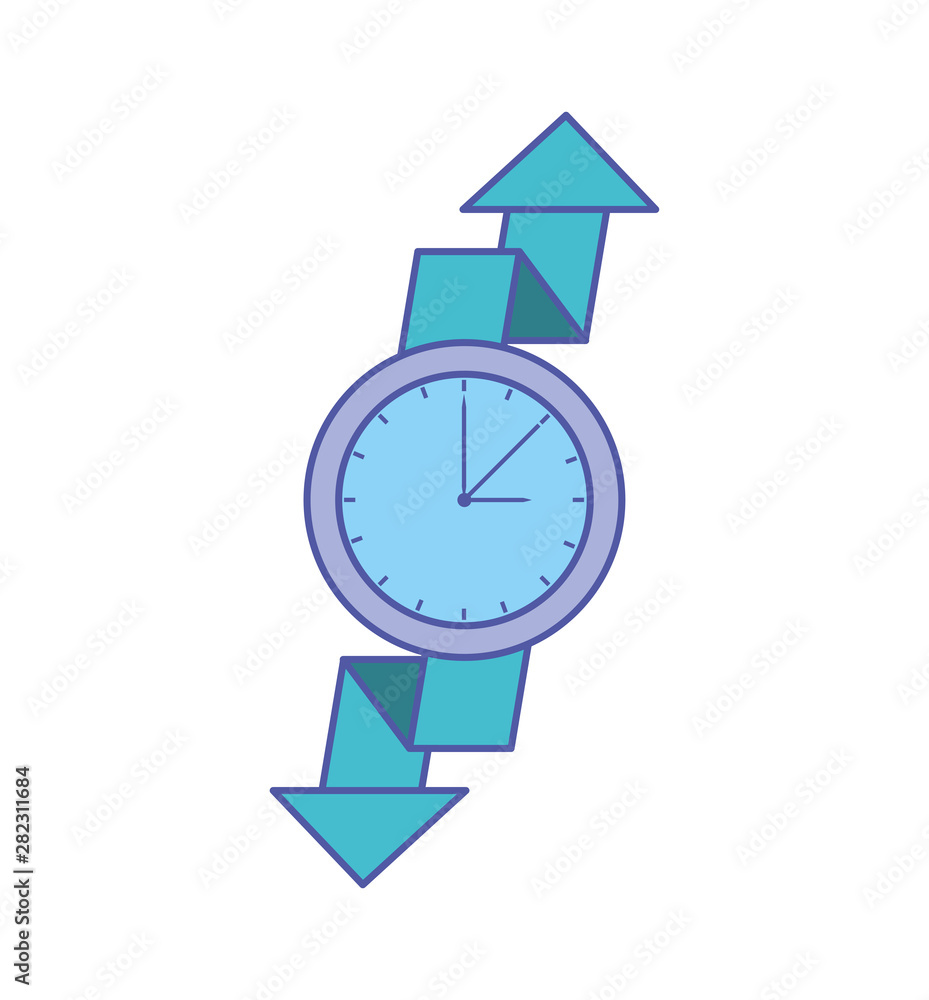Poster time clock watch with arrows up and down