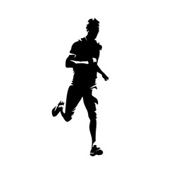 Fototapeta na wymiar Runner, front view isolated vector ink drawing, abstract silhouette of marathon runner
