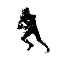 Fototapeta na wymiar American football player running with ball, abstract ink drawing illustration. Isolated vector silhouette