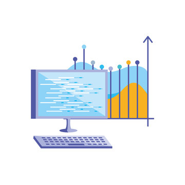 Desktop Computer With Statistical Graphics Infographic