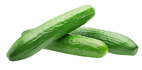 three ripe cucumber isolated on white background