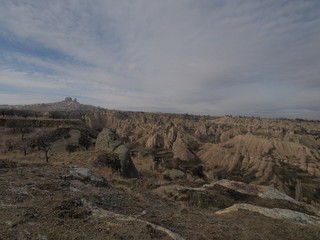 Panorama view of Cappadocia, ancient cave city in Turkey
