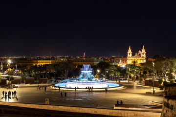 Fototapeta na wymiar Triton Fountain at night, Valletta. Malta