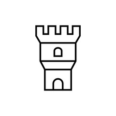 Castle tower line icon. Building, landmark, fortress. Medieval concept. Can be used for topics like sightseeing, tourism, architecture. Vector graphics, a linear pattern on a white background, eps 10.