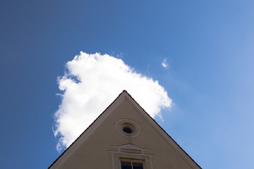 Residential buildings in a narrow old town street in the city of Landsberg