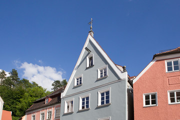 Residential buildings in a narrow old town street in the city of Landsberg