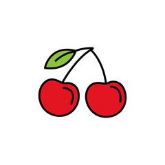 cherry icon, vector fruit illustration, sweet cherries, fresh healthy cherries