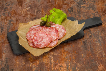 Spanish Salchichon sausage with salad