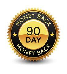 Strong, high quality, powerful, 90 day money back guaranteed badge, sign, seal, stamp, label.