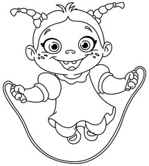 Outlined girl with skipping rope
