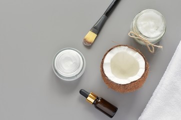 Beauty, spa, skin care products, natural ingredients for homemade cosmetics, coconut oil, cosmetic oils, facial mask
