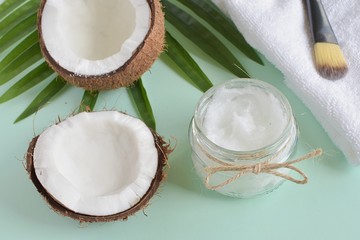 Natural organic coconut oil in jar used for cosmetic