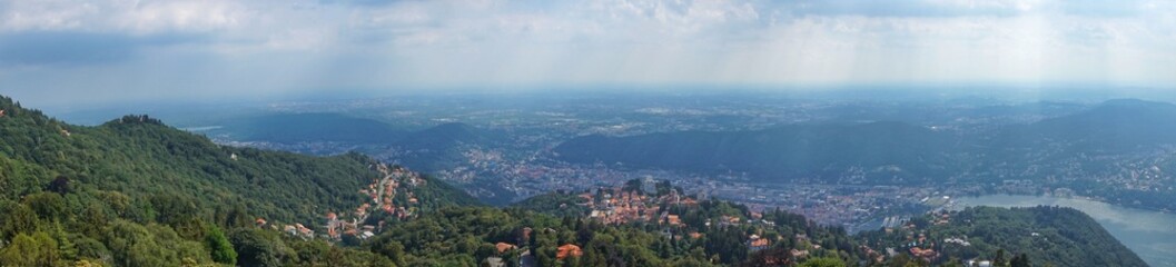View of the city and Lake Como from the height of Brunatte village