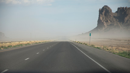 Highway and small sand storm in south west USA