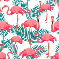 Seamless pattern with flamingo bird animal, great design for any purposes. Colorful vector illustration. Funny cartoon character. Vector