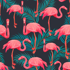 Seamless pattern with flamingo bird animal, great design for any purposes. Colorful vector illustration. Funny cartoon character. Vector