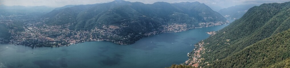 Panorama of Lake Como from the height of the observation platform of the village of Brunate.