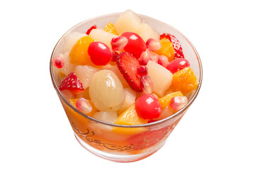 Close up to fruits salad isolated on white background