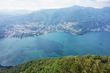 Panorama of Lake Como from the height of the observation platform of the village of Brunate.