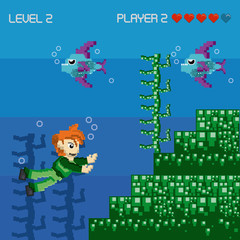 Retro videogame pixelated scenery