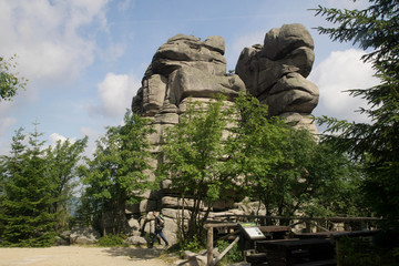 rock formation called Kukulcze Skaly in the Karkonosze mountains near the mountain shelter Schrnisko pod Labskim szczytem